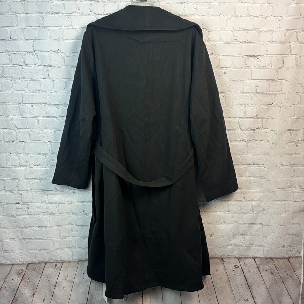 BloomChic Black Lapel Collar Belted Open Front Pocket Coat Plus Size 3X - Picture 6 of 6
